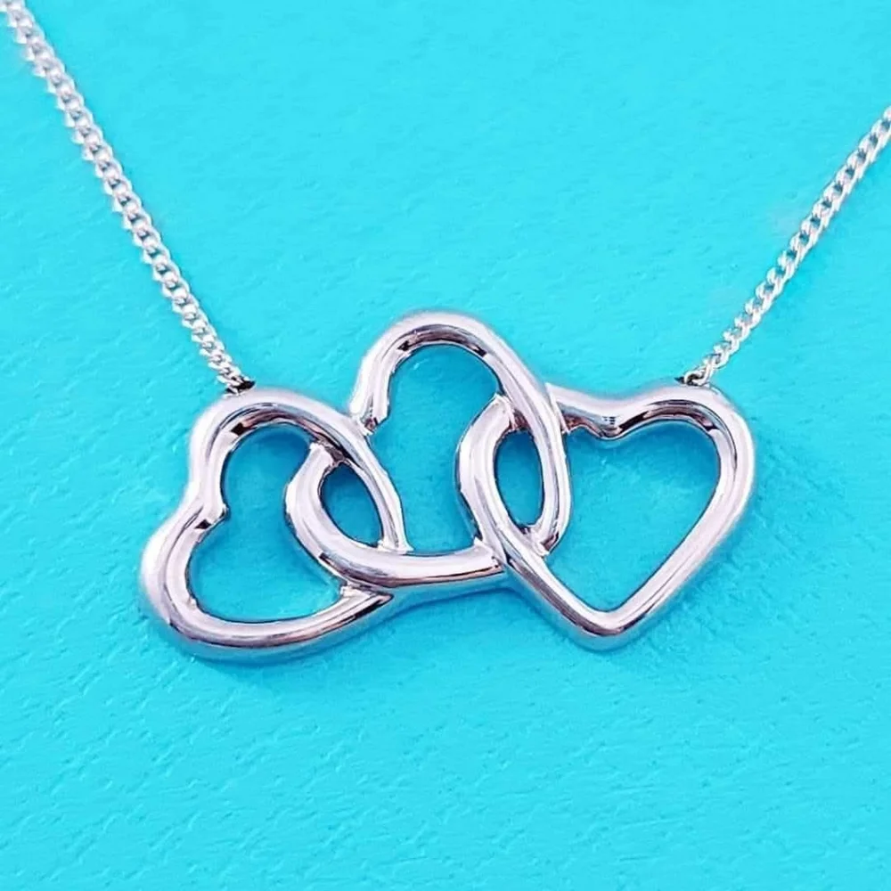 Authentic Tiffany & Co Triple Heart Necklace Sterling Silver Chain - Picture 2 of 6